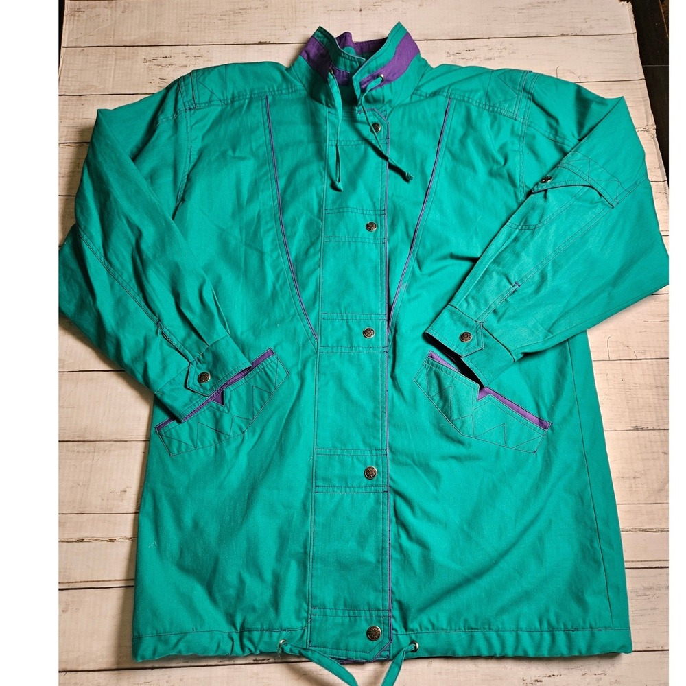 Vintage New York Girl Womens Medium Teal Purple Retro‎ Jacket Snap Front NWT